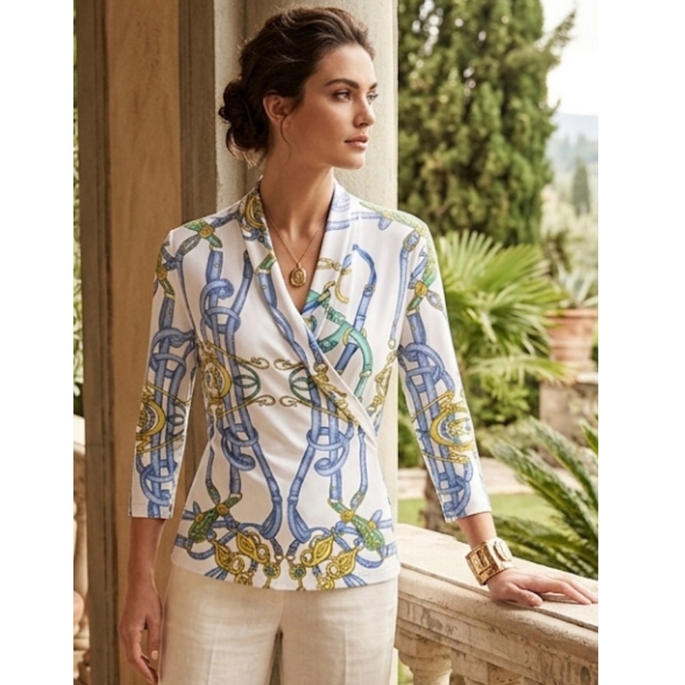 J. McLaughlin Equestrian Faux Wrap Top